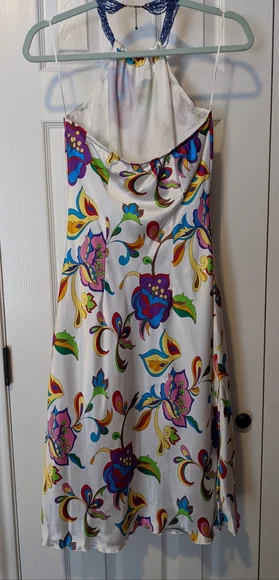 Vintage Y2K 90s Style Silk Floral Halter Midi Dress with Beaded Necklace Size 4 - Picture 4 of 6